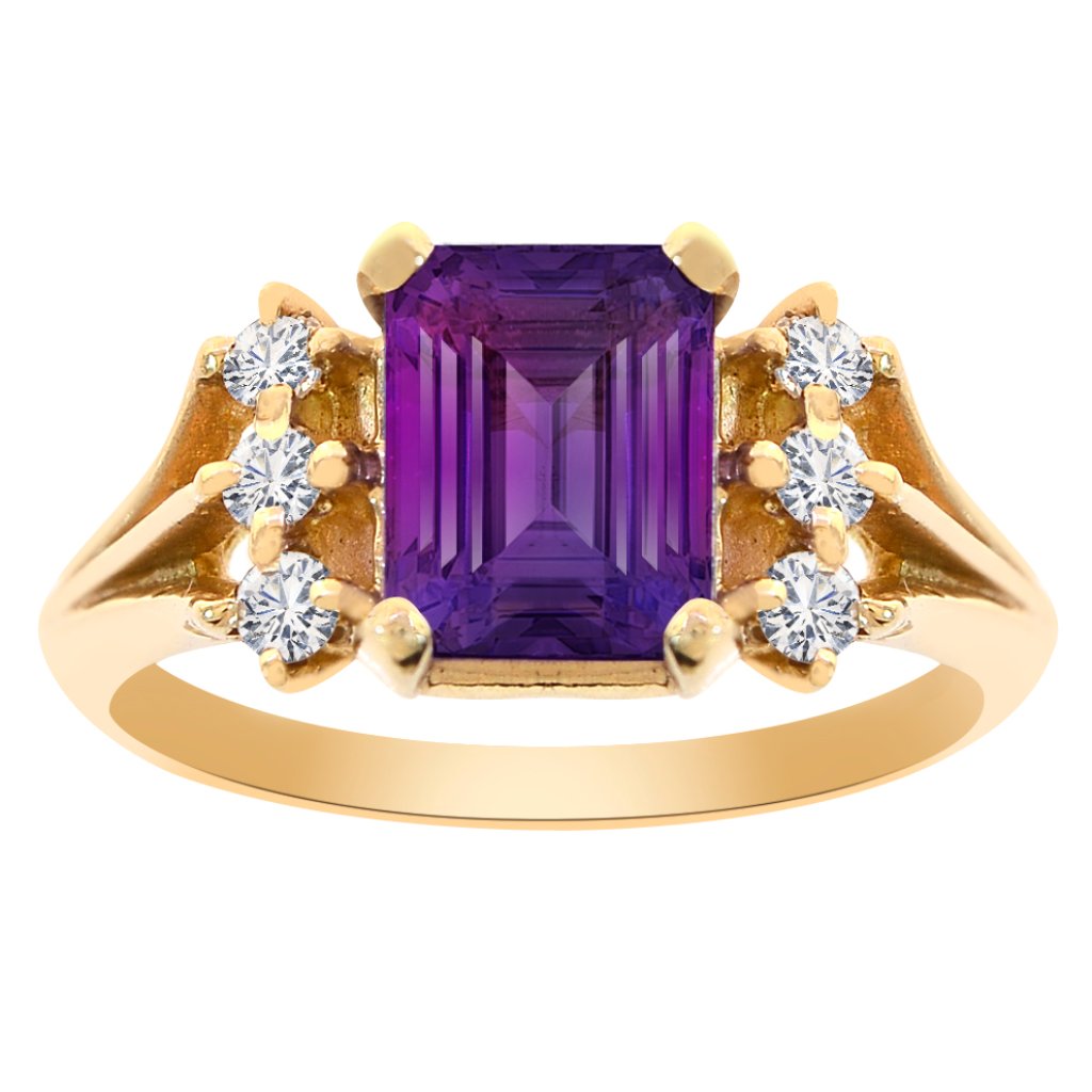 1.50 Ct. Vintage Amethyst 0.12 Ct. Diamonds Ring